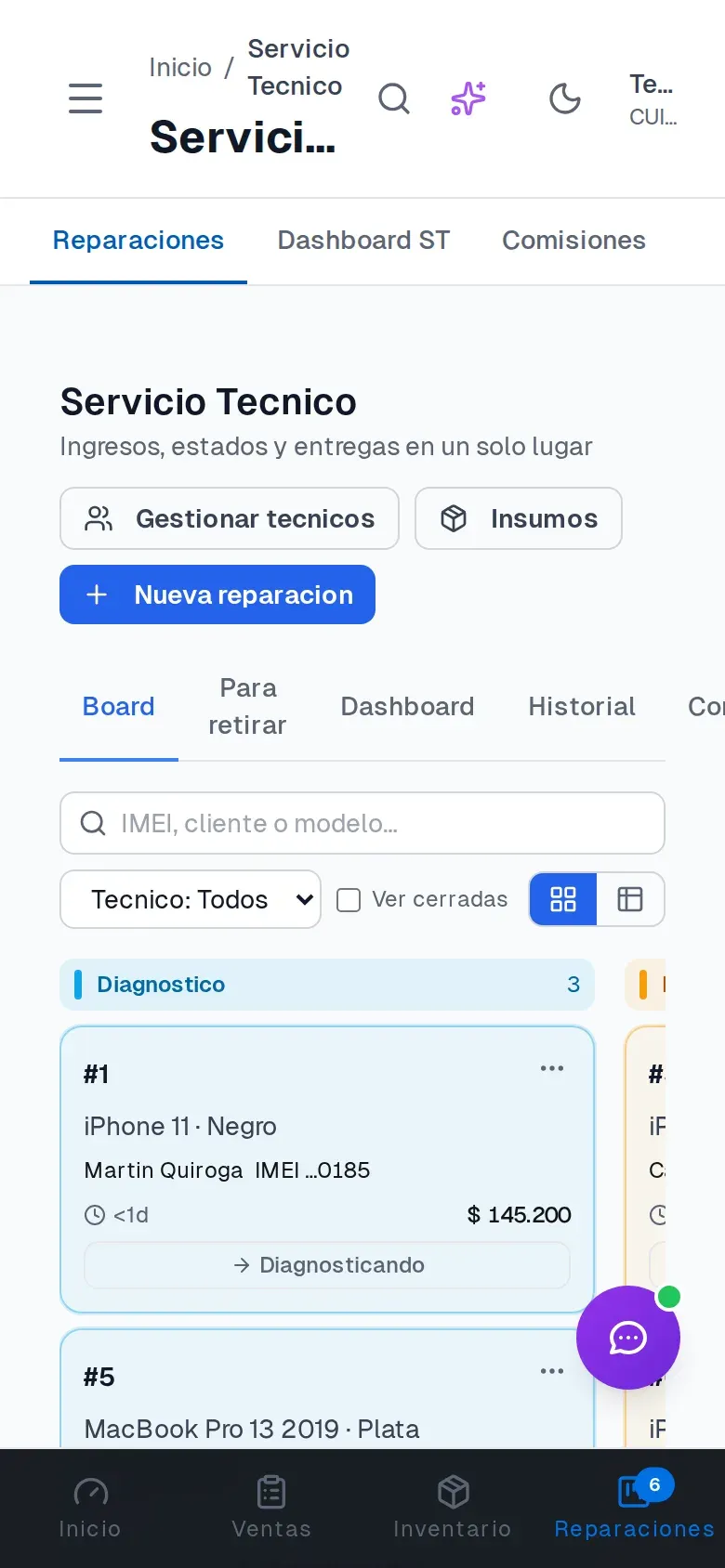GoBecker en el celular: el board de reparaciones del taller